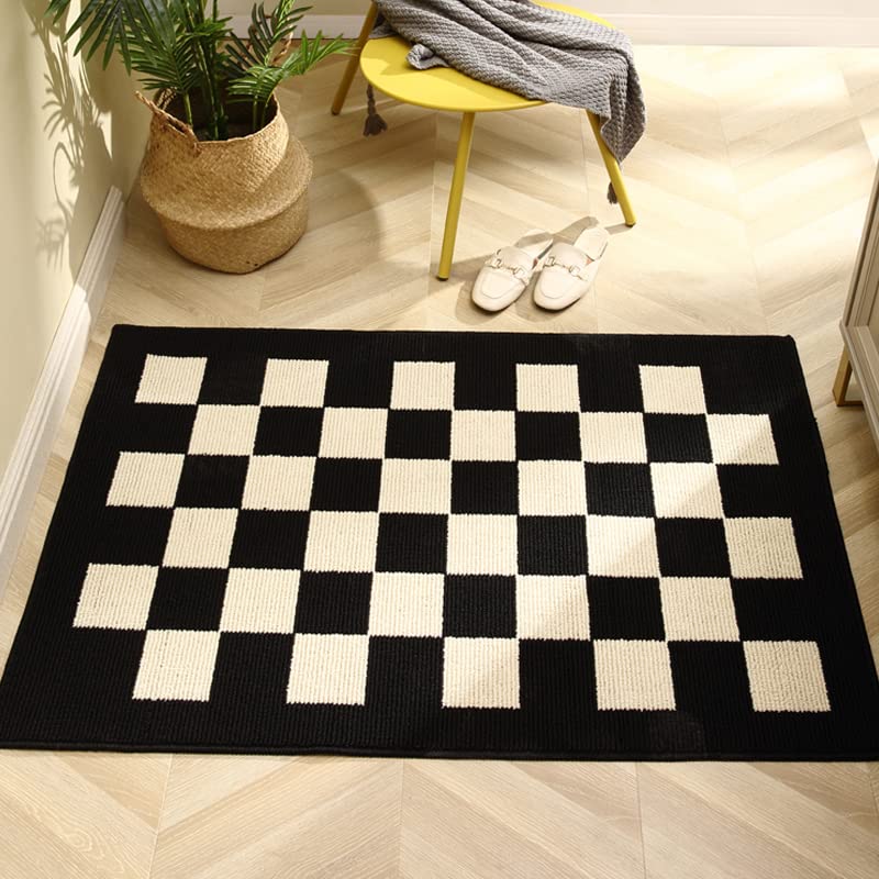 BOVEU Indoor Door Mat Front Door Rugs - 36"x24" Non Slip Washable Checkered Absorbent Entry Rug Inside Floor Mats for Entrance Black