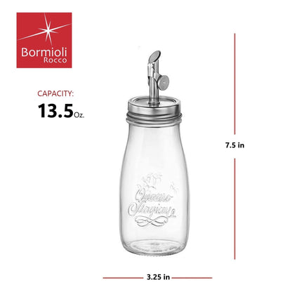 Bormioli Rocco Quattro Stagioni, 13.5 Oz Olive Oil Dispensers with Weighted Pourer, Durable Glass, Made in Italy