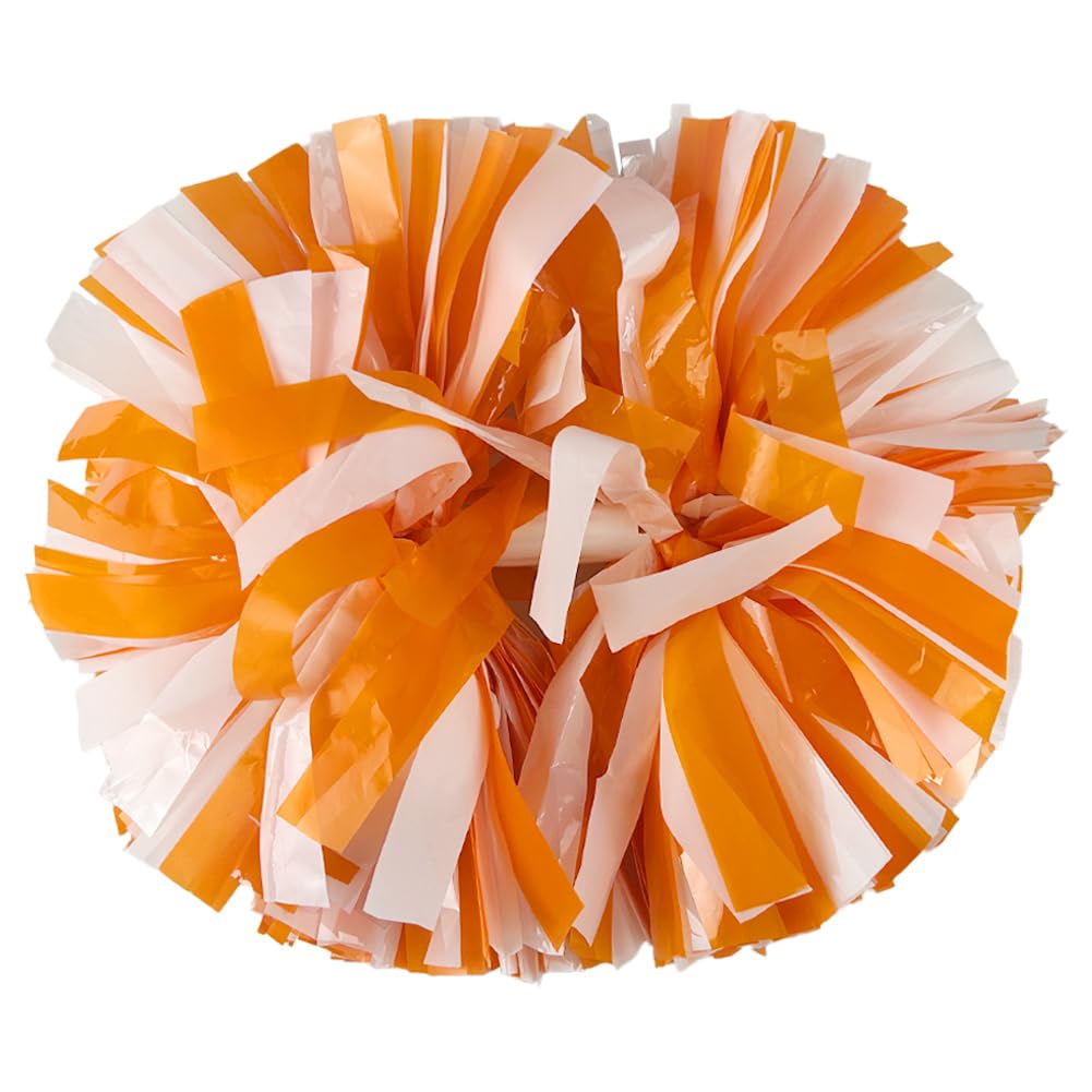 Hooshing 2PCS Pom Poms Cheerleading Orange and White Pompoms with Baton Handle for Team Spirit Sports Dance Cheering Girls Kids Adults