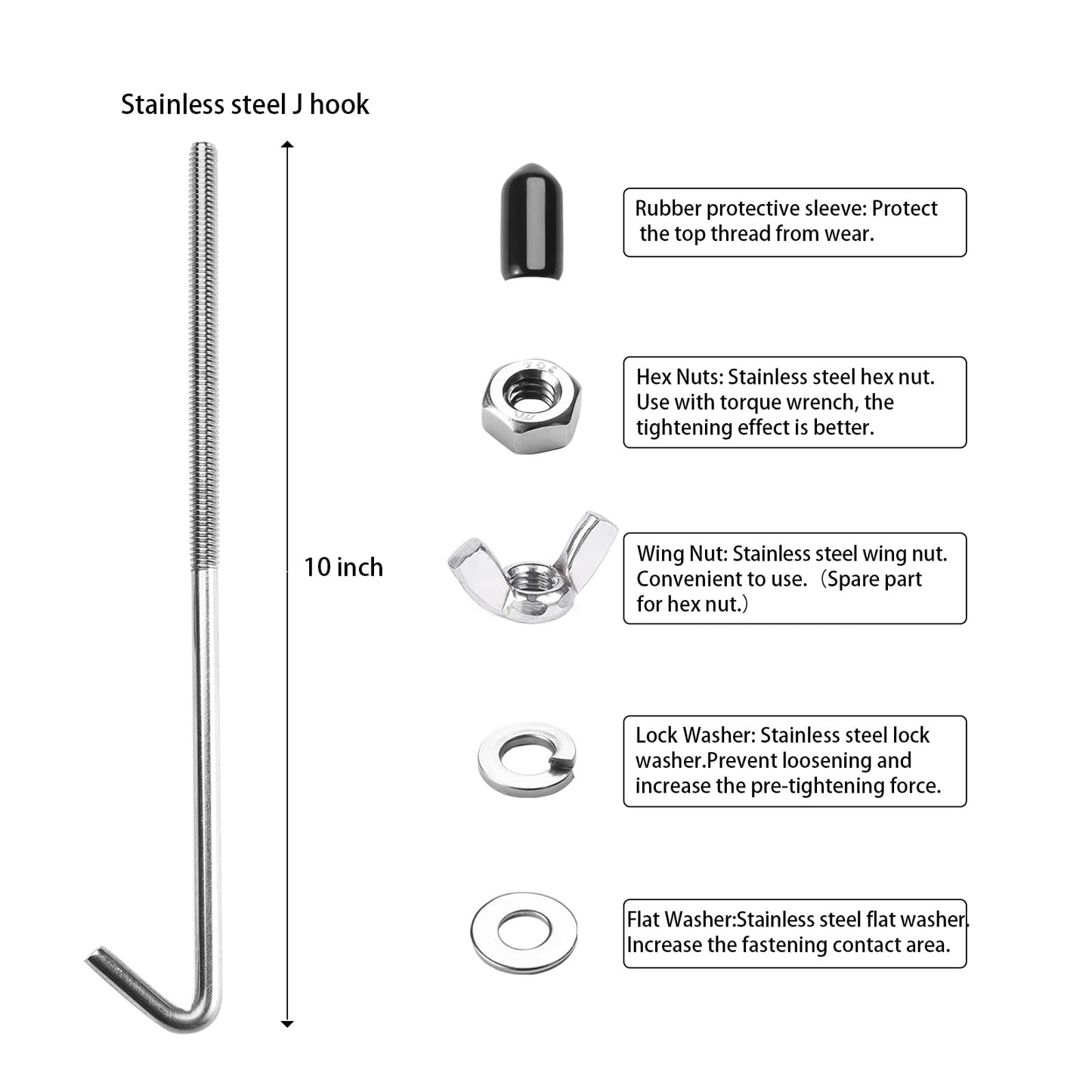 ARONOVA Battery Hold Down Sets,With Billet Aluminum Battery Tie Down Bracket and 18-8(304) Stainless Steel J bolts (Red, 10 inch bolts)