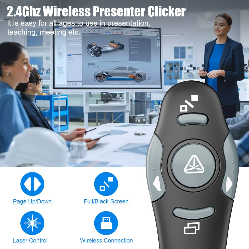 AMERTEER Presentation Clicker Wireless Presenter Remote Clicker for PowerPoint Presentations with Red Pointer, PowerPoint Clicker Slide Advancer for Mac/Windows/Google Slide/PPT.