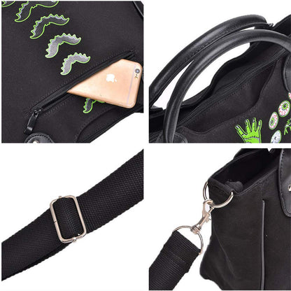 Women Fashion Rivet Handbag Purse Canvas Punk Tote with Shoulder Strap Crossbody Bag Large Capacity Black (Green)