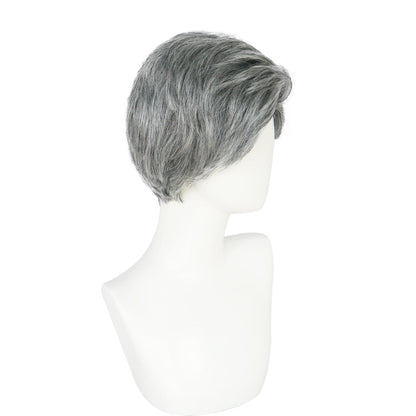 IMEYLE 4 Pcs Set Old Men Wig (2 Eyebrows+1 Mustache+1 Glasses+1 Wig Cap) 100 Days of School Wigs Grandpa Costume Accessory Kit Short Sliver Grey Hair Wigs Men for Costume Halloween Party+Hair Cap