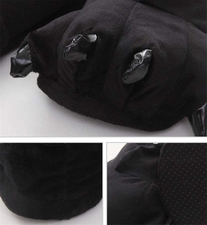 Adult Cute Plush Animal Paw Slippers Fuzzy Warm House Shoes Black M