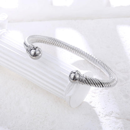 BOLAGTIER Stainless Steel Twisted Cable Wire Bracelets Adjustable Open Cuff Bangle Bracelet Vintage Jewelry Gift for Women (C-Silver)