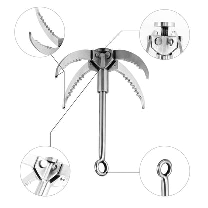 Ant Mag Grappling Hook Stainless Steel Claw Carabiner with 20m/65ft 8mm Auxiliary Black Rope for Camping Hiking Tree Grabbing and Water Lifting Salvage