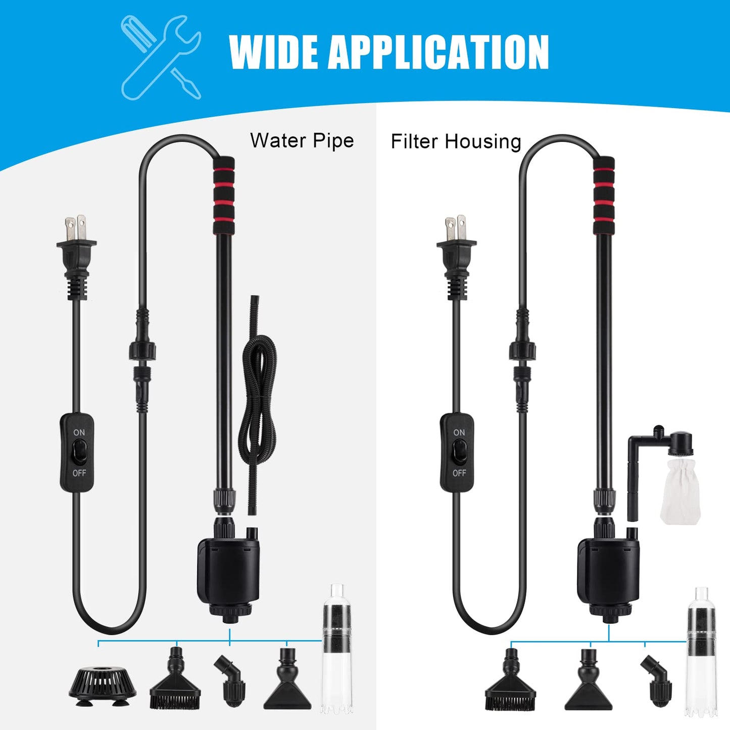 AQQA Aquarium Gravel Cleaner, 6-in-1 Electric Fish Tanks Gravel Vacuum Cleaner Set for Remove Dirt, Change Water, Wash Sand, Water Shower, Water Circulation (20W, 320GPH)