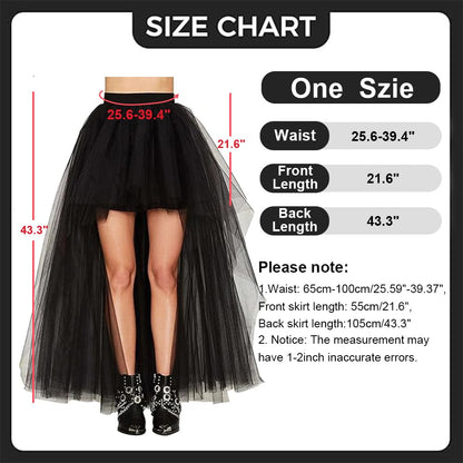 Women's High Low Long Halloween Tutu Tulle Skirt Elastic Waist Festival Party Skirt Black Tutu