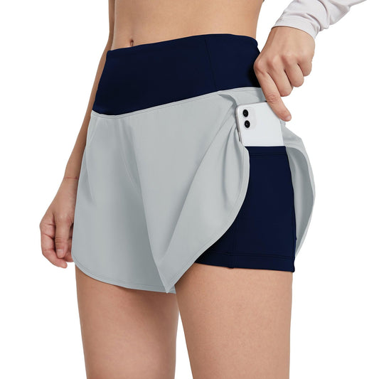baleaf Athletic Running Shorts for Women with Pockets 2 in 1 Lightweight Quick-Dry Workout Active Yoga with Liner Light Grey S