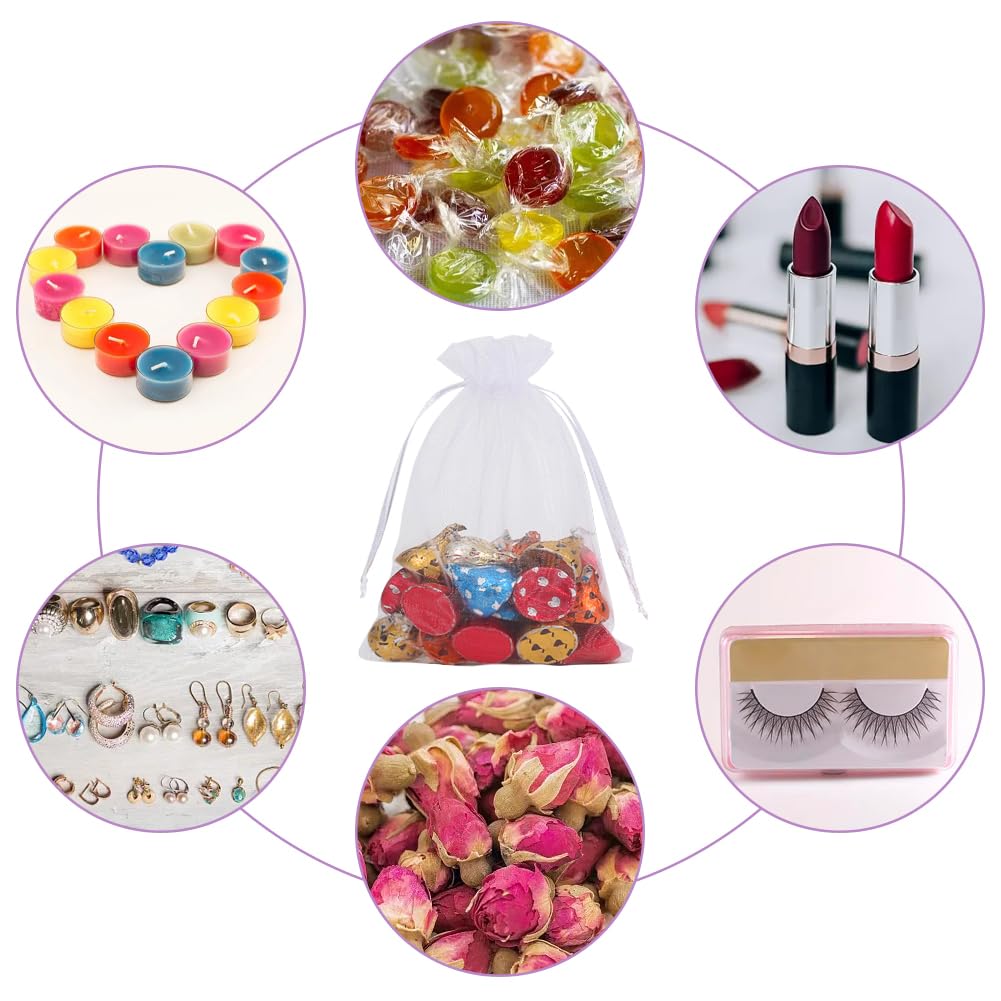 HRX Package 100pcs White Organza Bags, 4x6 inch Mesh Bags Drawstring Gift Bags Jewelry Pouches for Candy Wedding Favors Christmas