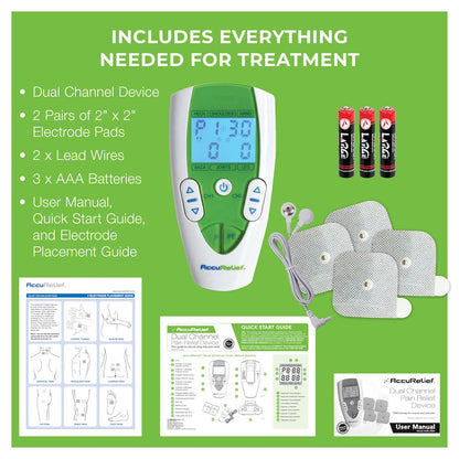 AccuRelief TENS Unit Pain Relief System - Muscle Stimulator For Pain Relief From Back Pain, Neck Pain, And Other Body Pains - Clinical Strength OTC Approved