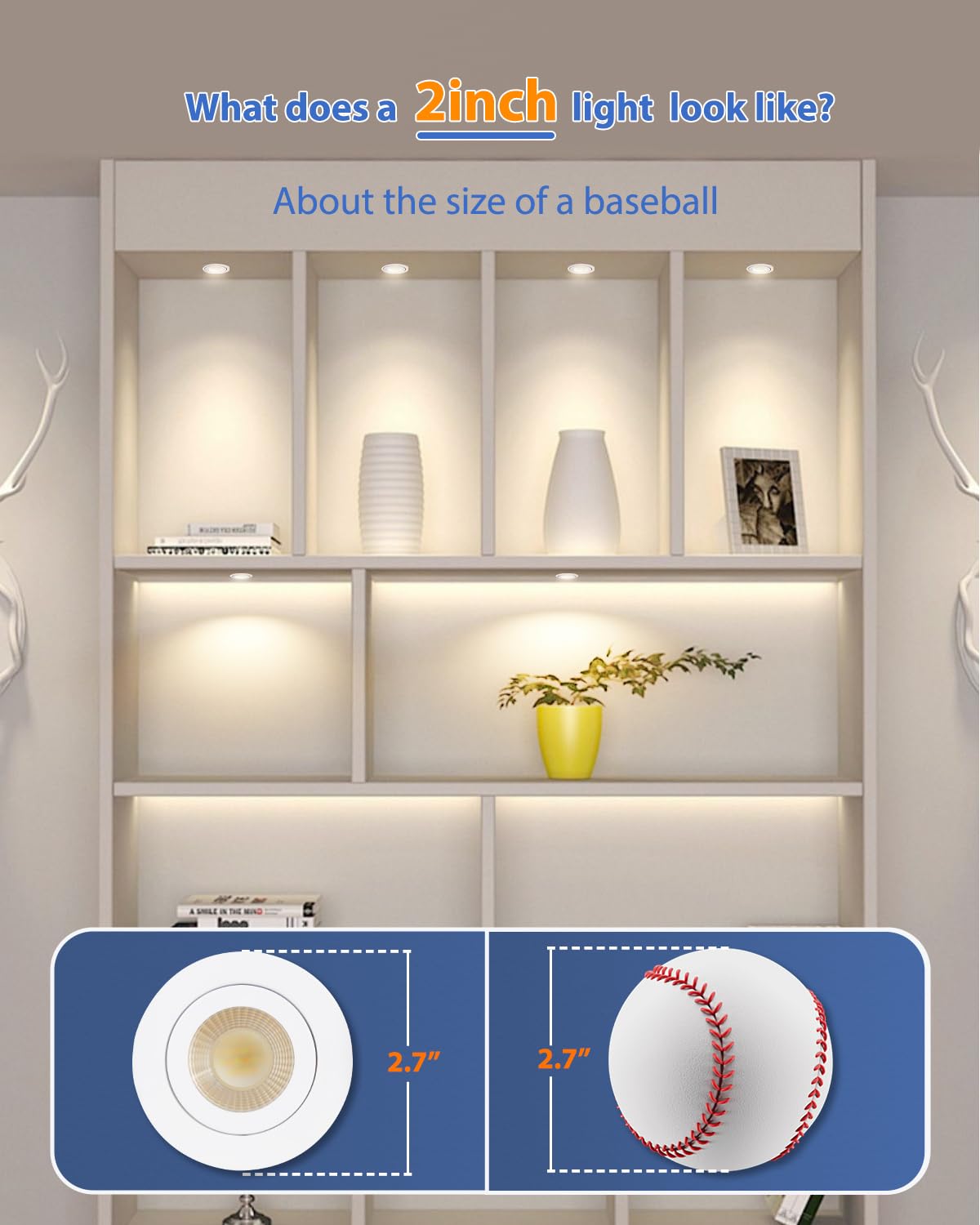 Adetu 2 Inch 5CCT Gimbal Led Recessed Lighting with Junction Box, 360°+90° Adjustable Recessed Can Lights, 2700K/3000K/3500K/4000K/5000K Selectable, 5W Eqv 50W, 550LM Brightness - ETL (White,12 Pack)