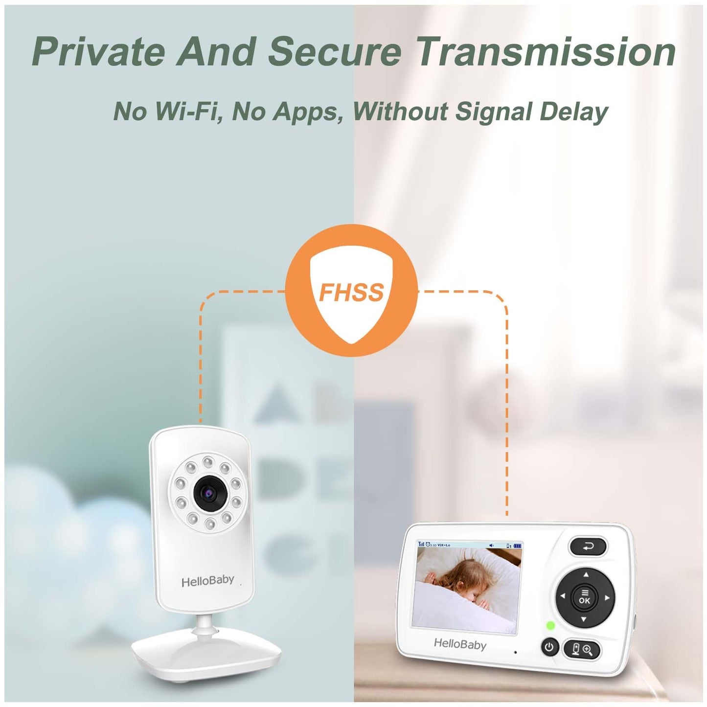 HelloBaby Monitor with Camera and Audio, 1000ft Long Range Video Monitor-No WiFi, Night Vision, VOX Mode-Power Saving, 2.4'' Portable Travel Screen, Safety Camera, for Baby/Pet, Plug & Play