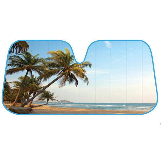 BDK Palm Tree Tropical Island Front Windshield Sun Shade Accordion Folding Cute Car Window Shades for Truck & Car Sunshade Shield for Sun UV Rays - Visor Protector Keeps Vehicle Cool - 58 x 27 inches