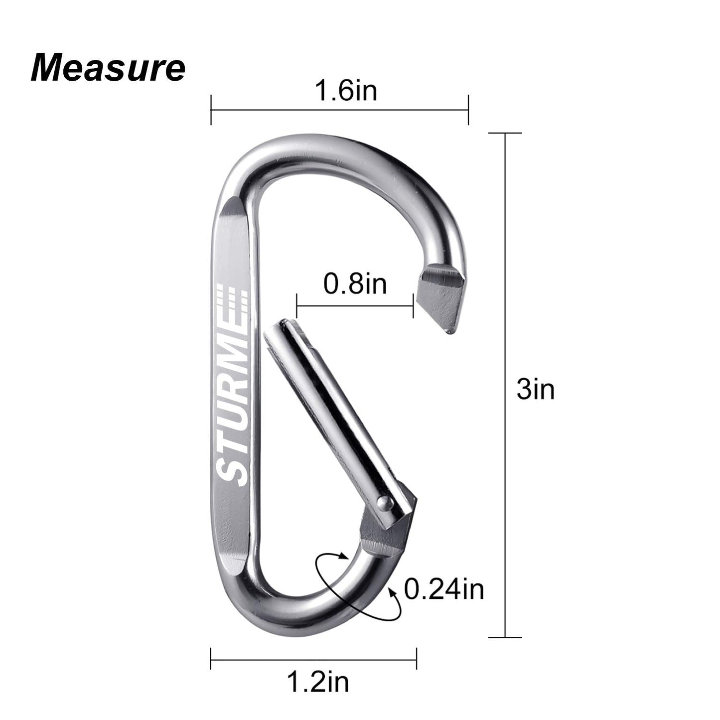 3" Aluminum D Ring Carabiners Clip D Shape Spring Loaded Gate Small Keychain Carabiner Clip Set for Outdoor Camping Mini Lock Snap Hooks Spring Link Key Chain Durable Improved 12 PCS (Assorted)
