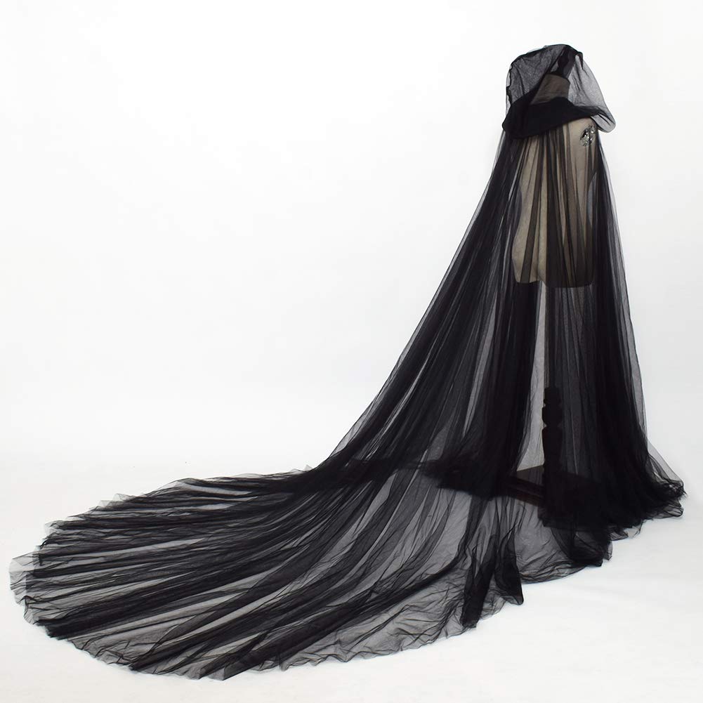 Women's Wedding Dress Tulle Cape Tulle Elven Cape (Black)