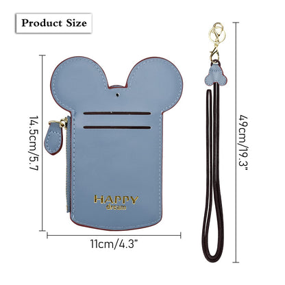 BUUFAN Chic Cute Travel PU Leather Student ID Card Holder Lanyard Neck Pouch Bag With Coin Wallet Purse for Students Women Kids Teens Girls (Blue)