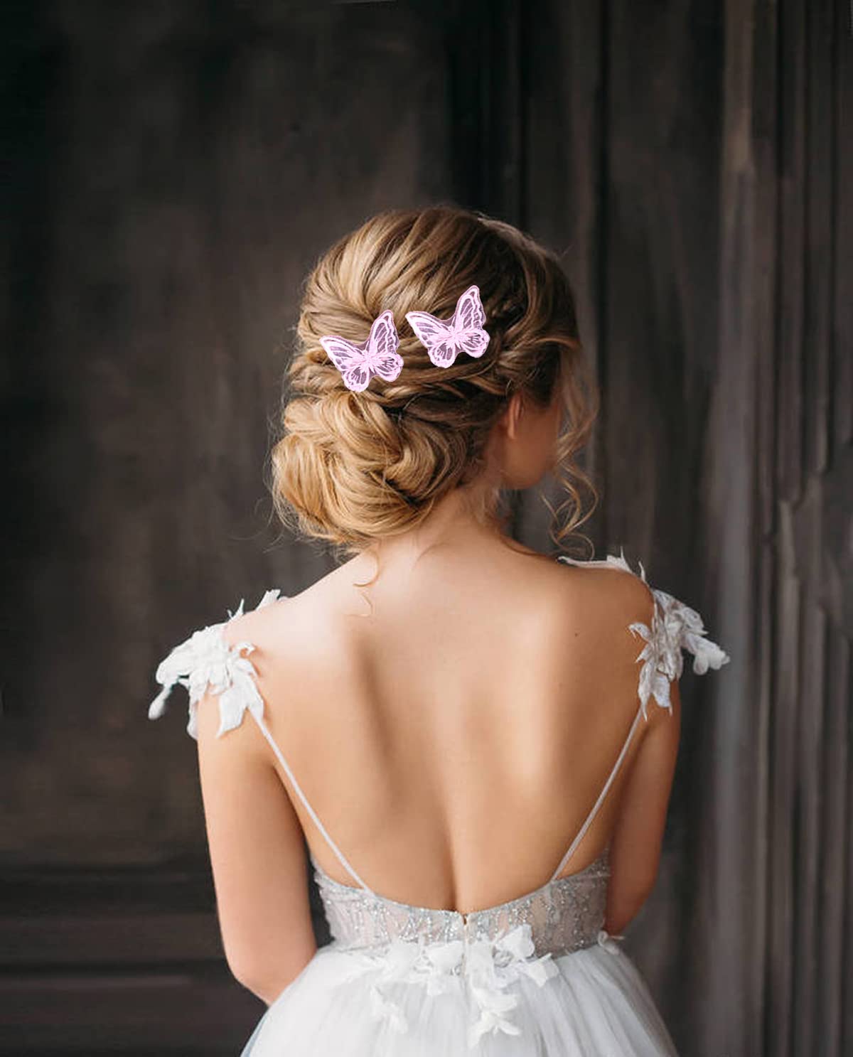 Butterfly Hair Clips Penta Angel 6Pcs Lace Embroidery Flower Butterfly Hair Bow Pins Wedding Hair Accessories for Women Halloween Christmas Party Decor (Light Purple)