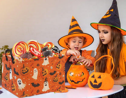 HIYAGON Halloween Basket Halloween Pumpkin Basket for Boys and Girls Trick or Treat Pumpkin Basket for Halloween Parties Cute Storage Bin Organizer Box Rectangular Room Decor(Halloween Pumpkin)