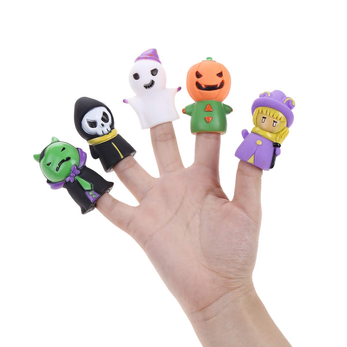 5 Pieces Halloween Finger Puppets Witch, Ghost, Grim Reaper, Green Monster, and Pumpkin Character Finger Toys, Halloween Party Favors Goodie Bag Fillers