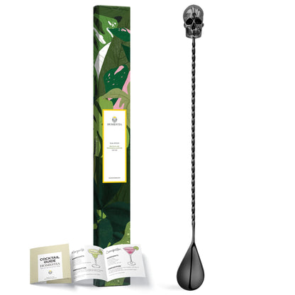 Homestia 12-Inch Skull Bar Spoon, 304 Stainless Steel Cocktail Spoon for Layering Long Spiral Handle Mixing Spoon Stirrers for Drink Black