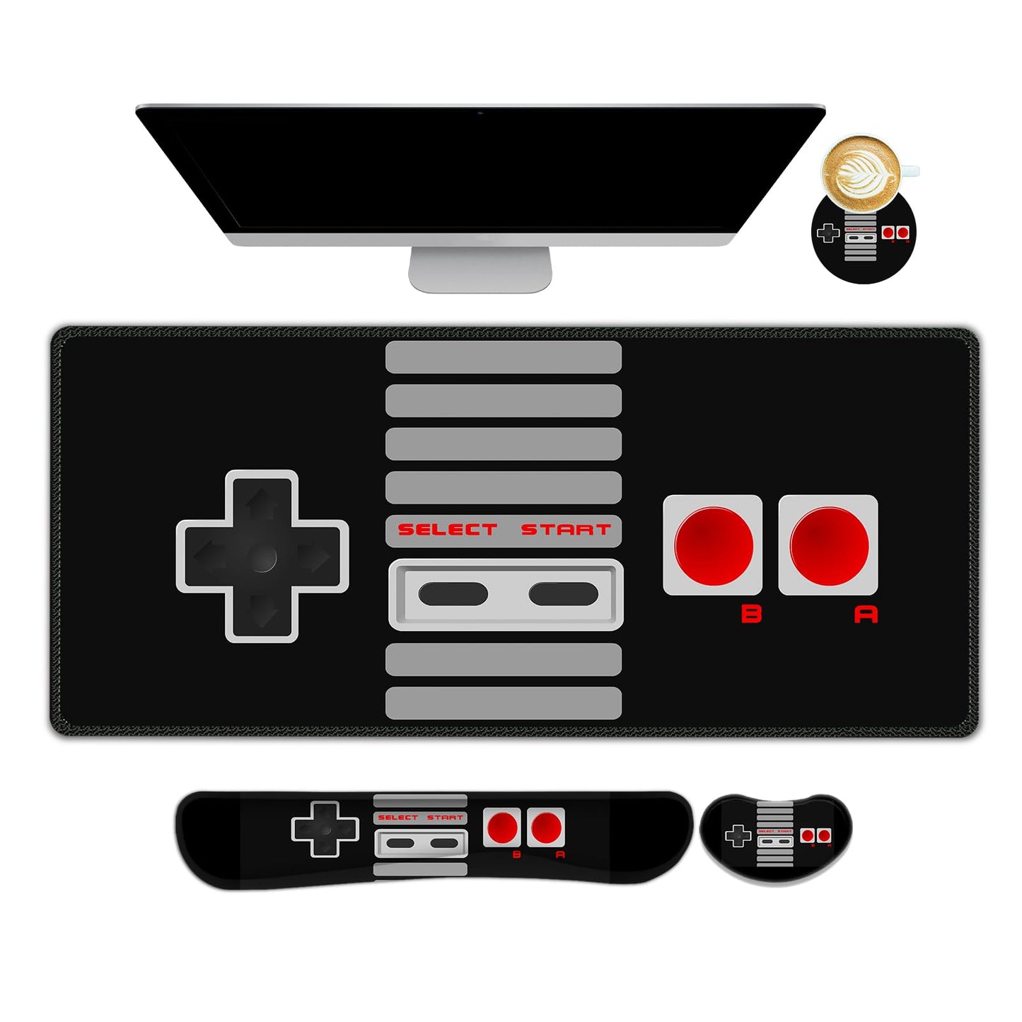 ARTSO Large Gaming Mouse Pad, Keyboard Wrist Rest Pad & Wrist Support Mousepad Set, Stitched Edge, Extended, Non-Slip Base, Memory Foam Desk Mat, Black Game Console