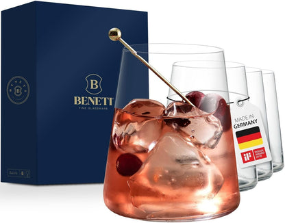 BENETI Drinking Glasses set of 6 | Premium 17oz Highball Glass Cups For Water, Juice, Cocktail, and Wine, Modern and Durable Crystal Glasses