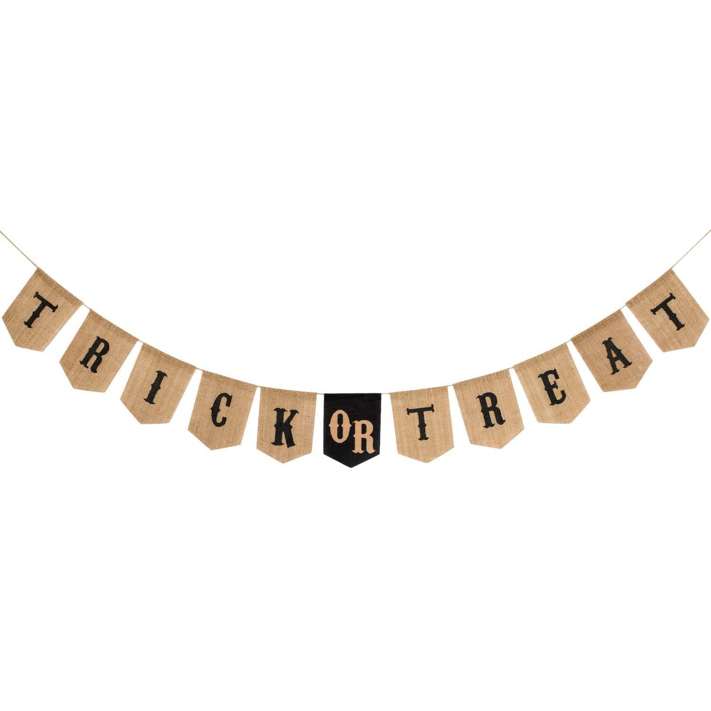 Whaline Halloween Trick or Treat Burlap Banner, Hanging Banner Home Decor Bunting Flag Fireplace Garland, Black, Orange