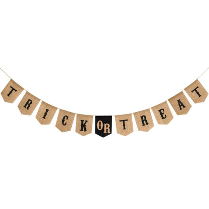 Whaline Halloween Trick or Treat Burlap Banner, Hanging Banner Home Decor Bunting Flag Fireplace Garland, Black, Orange