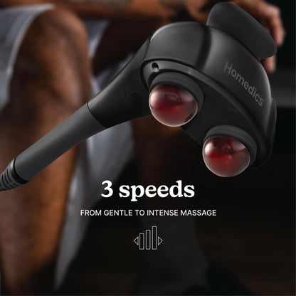 Homedics Handheld Back Massager, Dual Heated Nodes, Neck, and Body Percussion Massager with Interchangeable Nodes to Release Back, Neck, Shoulder Leg and Foot Tension