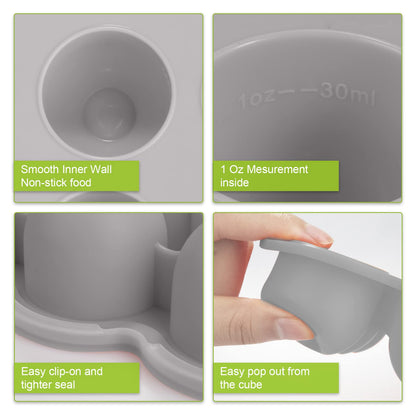 btrfe Baby Food Storage Container - 1.5oz x 12 Pods Silicone Freezer Tray with Lid for Homemade Baby Food, Fruit Purees, Vegetable & Breast Milk (Grey)