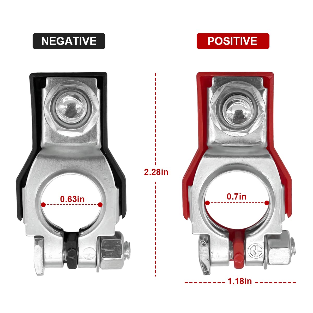 AUCELI Battery Terminal Connector, Top Post Battery Cable Terminal Clamp Set, Positive and Negative 1 Pair with 2 Washers, Good Contact Corrosion Resistance Car Accessories for SUV Van Motorcycle