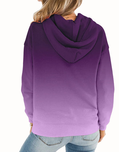 Women's Casual Hoodies Round Neck Long Sleeve Sweatshirts With Pocket Lightweight Pullover Tops-Gradient-XL