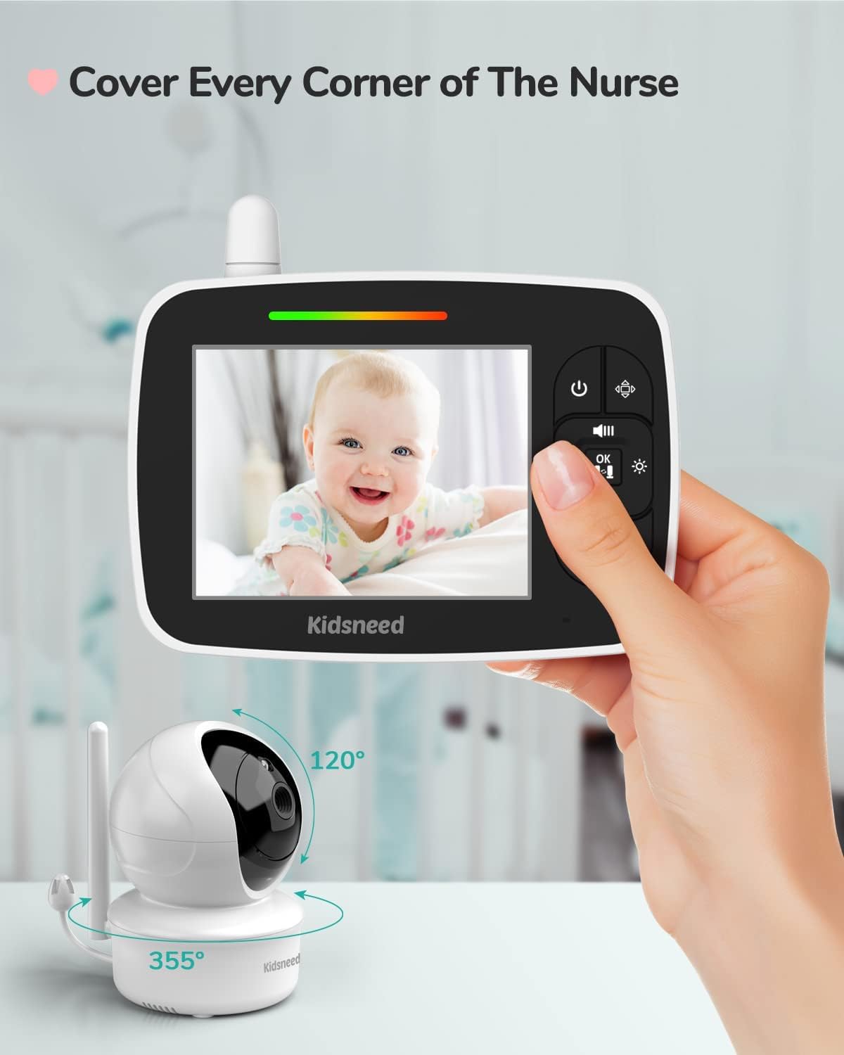 Baby Monitor - 3.5 inch Large Display Video Baby Monitor with Camera and Audio,Remote Pan/Tilt/Zoom, 1200 mAh Battery, Night Vision, Two Way Talk, Smart Temperature,Lullabies,960ft Long Range