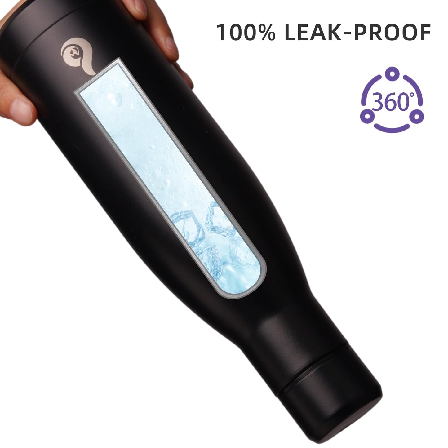 BJPKPK Insulated Water Bottle 12oz Small Stainless Steel Water Bottles Reusable Metal Thermal Keep Cold and Hot,Midnight Black