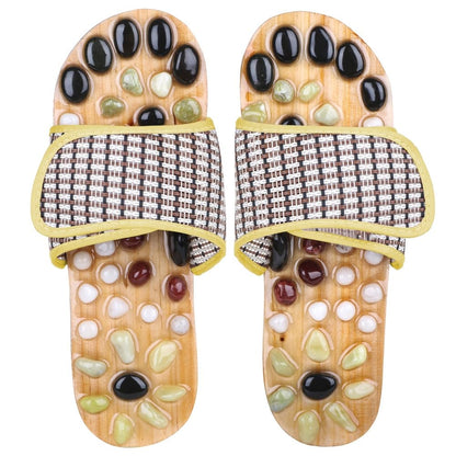 Acupressure Massage Slippers with Earth Stone, Wellness Gifts Therapeutic Reflexology Sandals for Plantar Fasciitis Foot Acupoint Massage Shiatsu Arch Heel Pain Relief, Fit Men 10-11.5 Feet Size