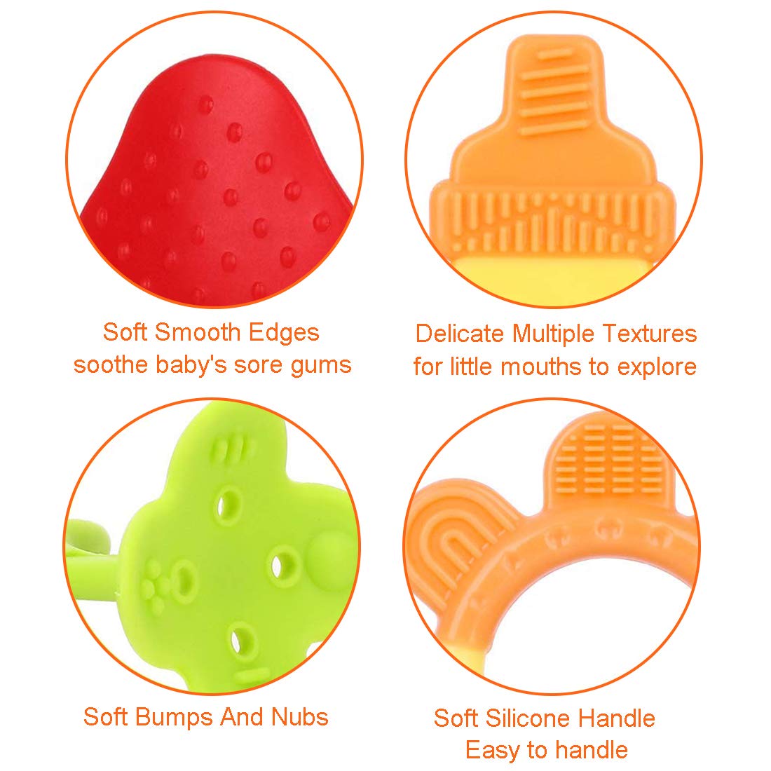 Baby Teething Toys 6 Packs BPA Free Silicone Baby Teethers, Freezer Safe Organic Infant Teething Toys Soft & Textured for Natural Brain Development