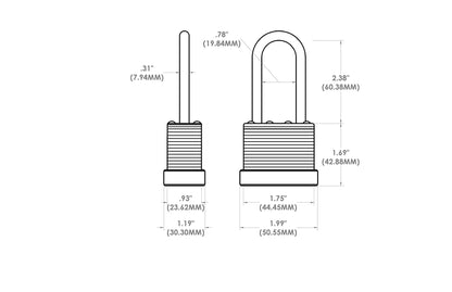 BRINKS - 44mm Commercial Laminated Steel Weather Resistant Padlock with 2 3/8” Shackle - TPE Wrapped and Hardened Boron Steel Shackle