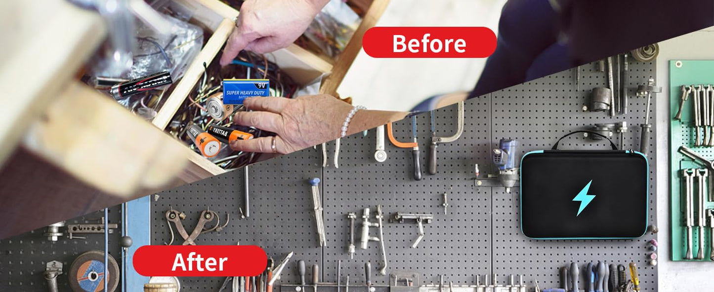 Battery Organizer Storage Case Box with Tester Checker, 220+ Batteries Holder Bag fits for AA AAA AAAA 9V C D Lithium 3V LR44 1.5V CR1632 CR2032 Home Garage Container