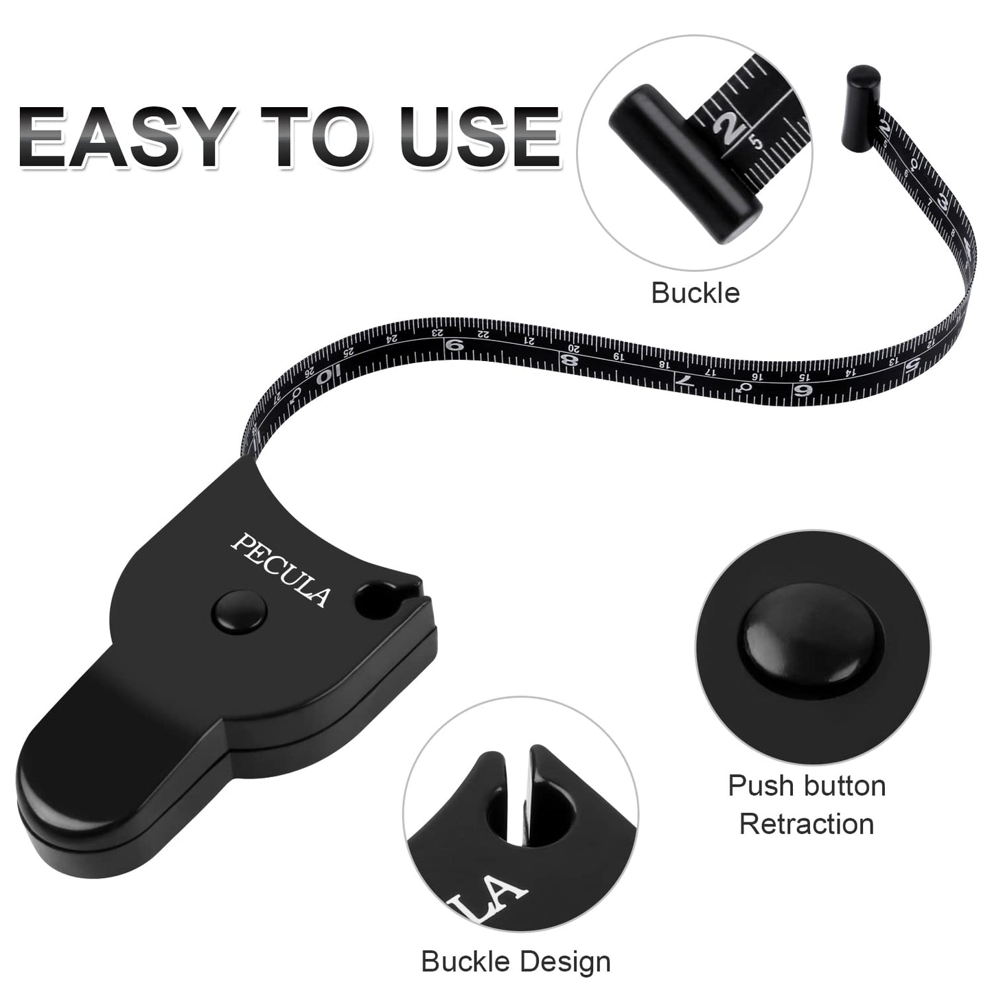 Body Measuring Tape 60 inch, Body Tape Measure, Lock Pin and Push Button Retract, Body Measurement Tape, Black