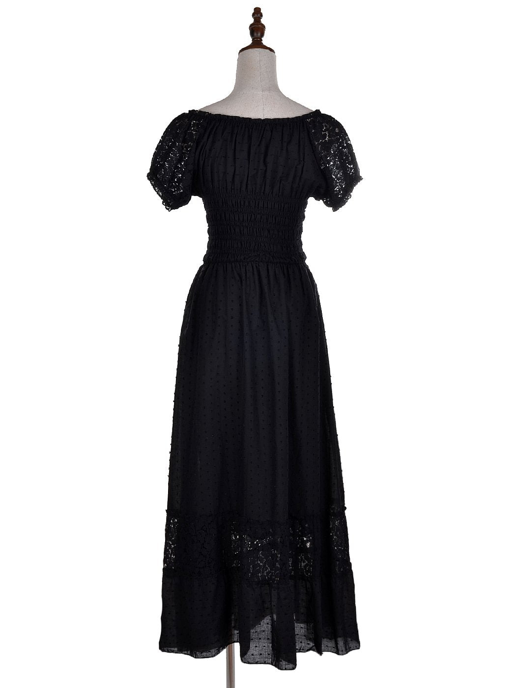 Anna-Kaci S/M Fit Peasant Maiden Boho Inspired Cap Sleeve Lace Trim Dress Black Medium, Black, Medium