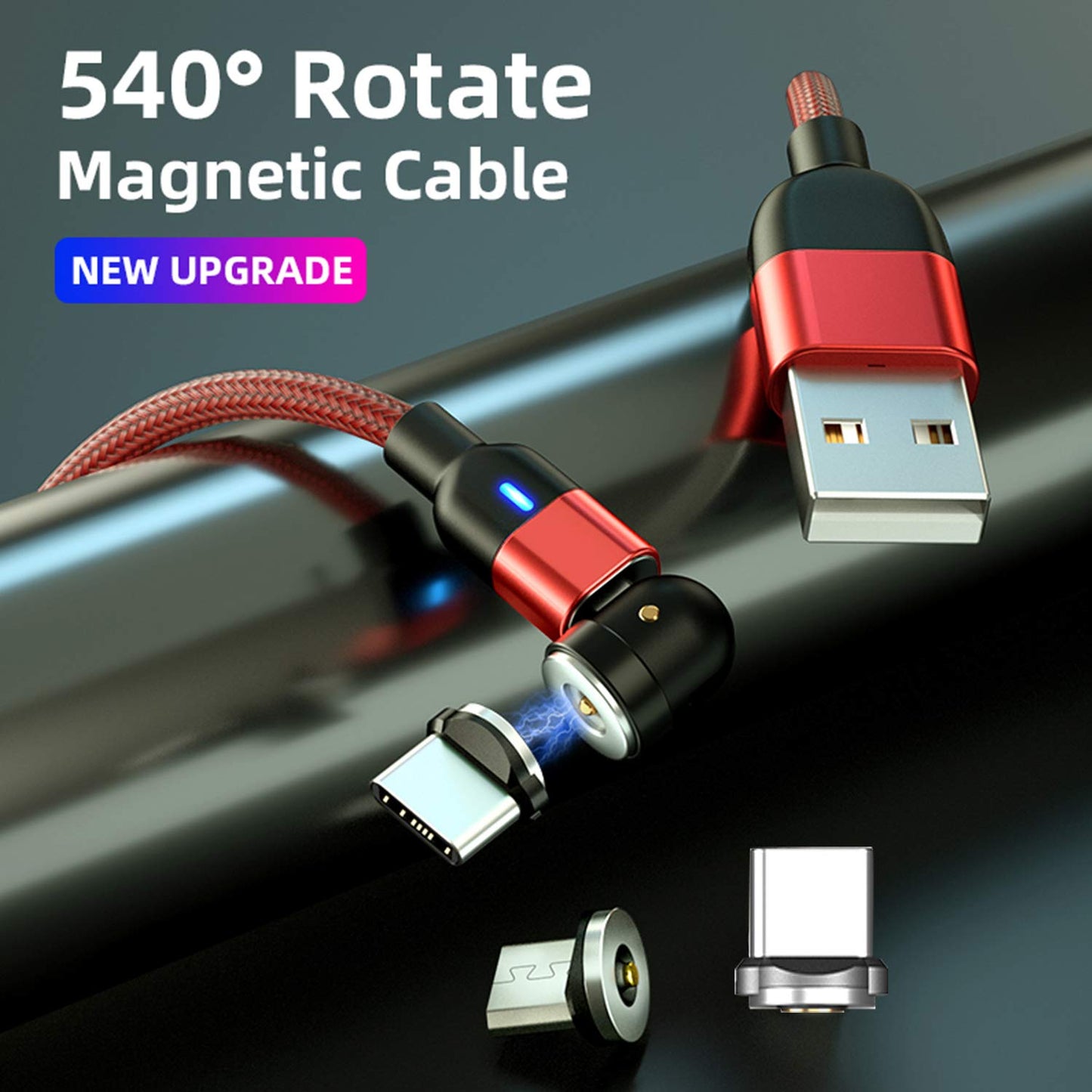 Bojianxin 540 Rotation Magnetic Charging Cable (7-Pack, 1.6ft/3.3ft/3.3ft/6.6ft/6.6ft/10ft/10ft) - 3 in 1 Magnetic Phone Charger Compatible with Micro USB, Type C etc