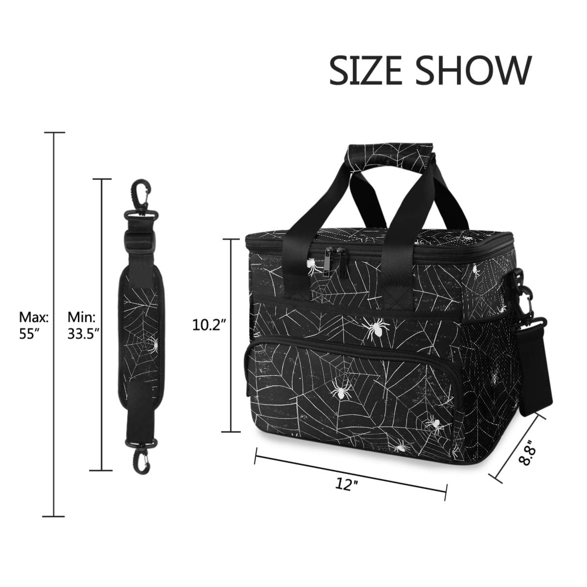 ALAZA Halloween Black and White Grunge Background with Spiderwebs Large Capacity Cooler Tote Insulated Lunch Bag Lunch Cooler Bag