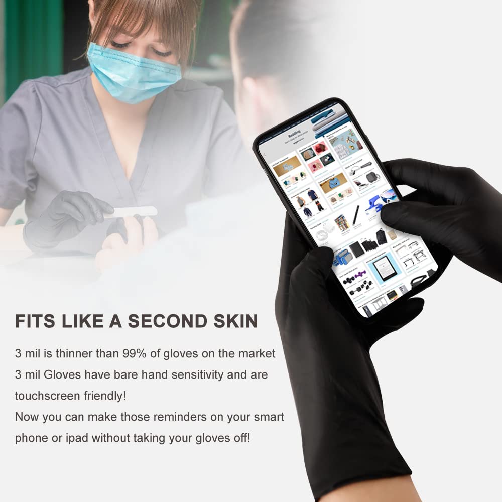 AGAG Black Nitrile Disposable Gloves 100 PCs 5mil Latex Free Ultra Strong Nitrile Gloves, Industrial, Food Safe (X-Large)