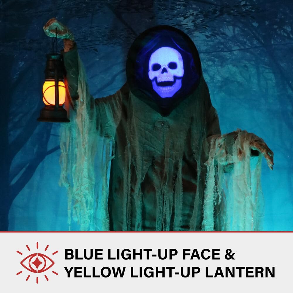 Haunted Hill Farm Motion-Activated Looming Phantom, Plug-in Talking Halloween Animatronic for Standing or Hanging Indoor or Covered Outdoor Creepy Decorations