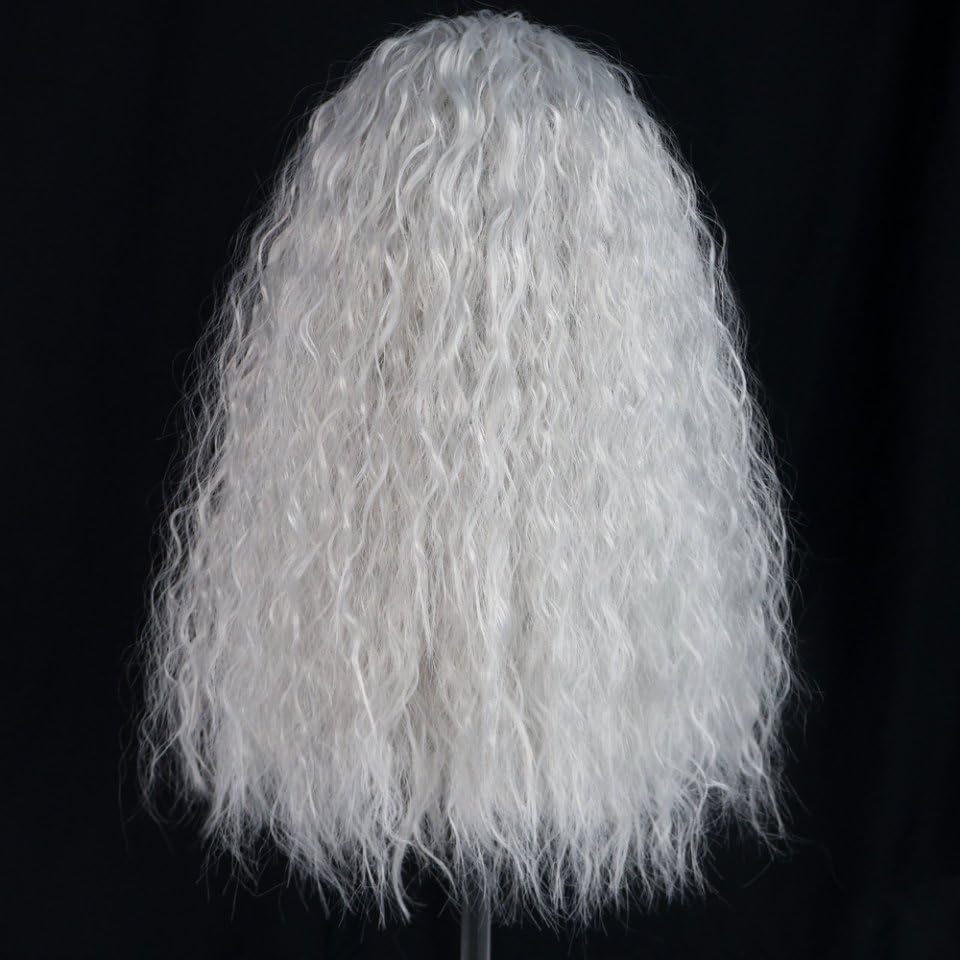 ANOGOL Hair Cap+ Long Grey Curly Wig Women Witch Wig Silver Outfit for Anime Cosplay Crazy Wigs Old Lady Wigs Long Gray Hair Women Halloween Party Costume Outfit
