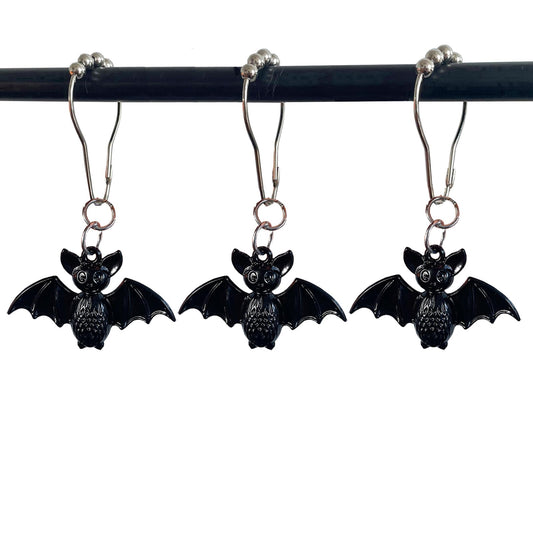 Bat Shower Curtain Hooks Rings, 12 Pcs Halloween Bats Rustproof Metal Shower Curtain Hangers for Bathroom Shower Rods, Halloween Party Theme Home Bathroom Decoration (Black)