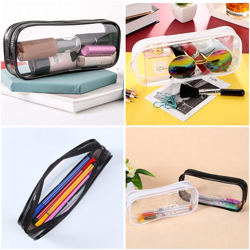BlingKingdom 2pcs Clear PVC Zipper Pencil Bag Toiletries Exam Pen Pencil Pouch Case Travel Luggage Make up Cosmetic Bag (Black and White)