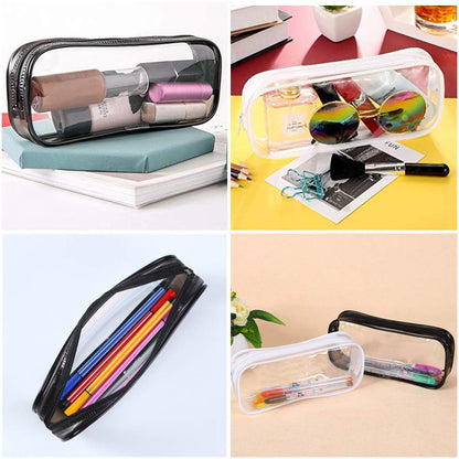 BlingKingdom 2pcs Clear PVC Zipper Pencil Bag Toiletries Exam Pen Pencil Pouch Case Travel Luggage Make up Cosmetic Bag (Black and White)