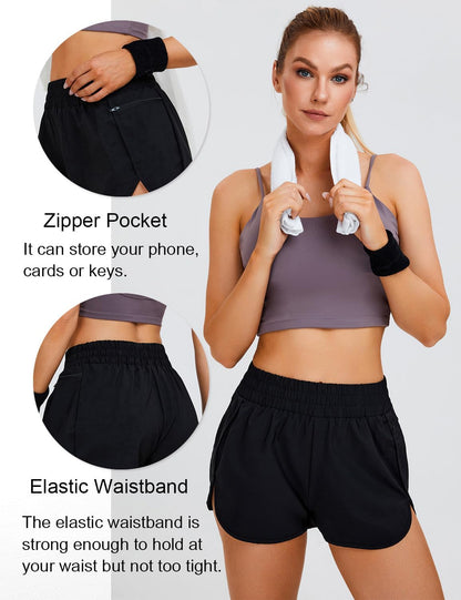 Blooming Jelly Womens Quick-Dry Running Shorts Sport Athletic Active Workout Shorts with Pockets 1.75" (Medium, Black)